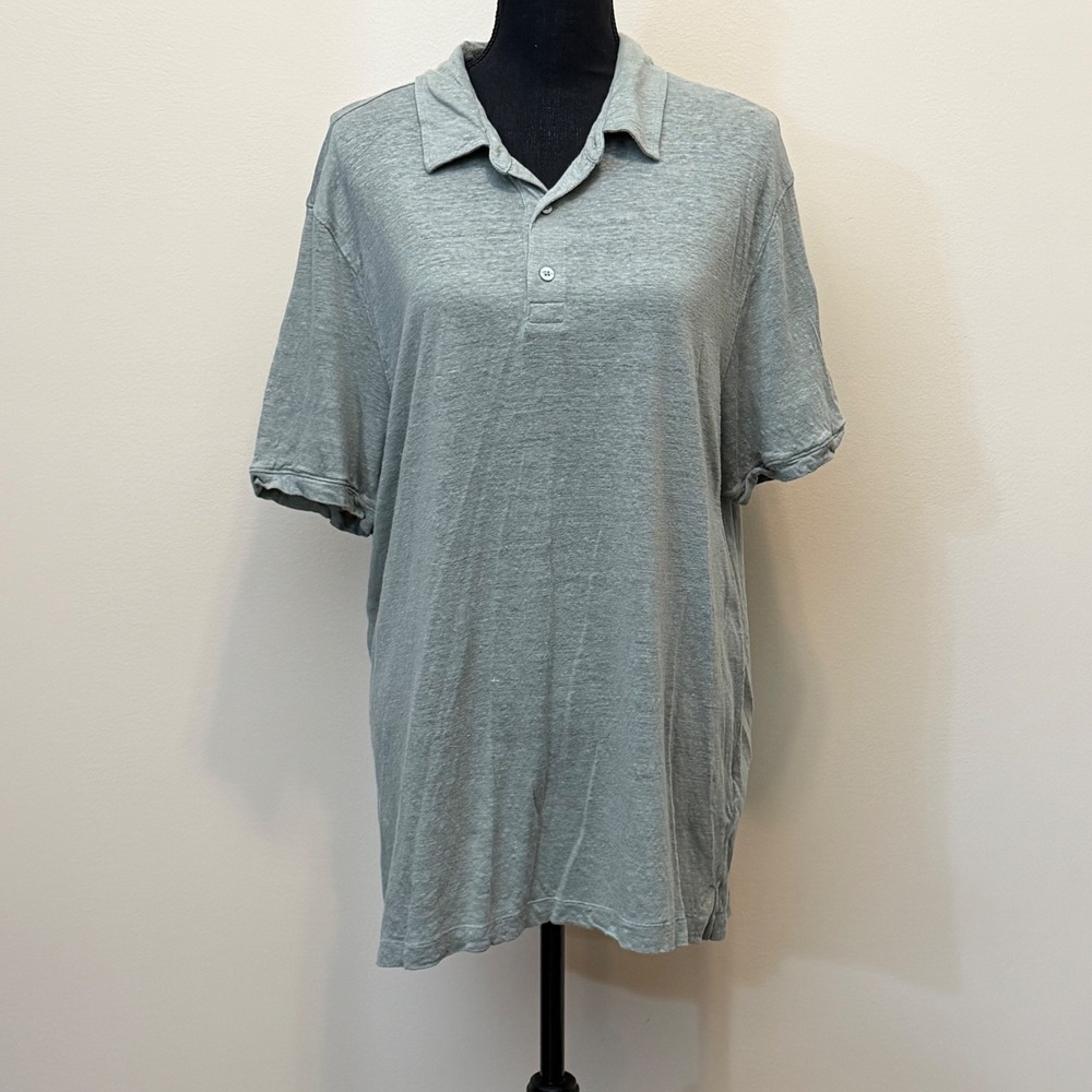 Christian Lacroix Men XXL 100% Linen Green Short Sleeve Polo Shirt Heathered